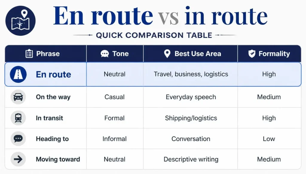 En Route vs In Route quick comparison table