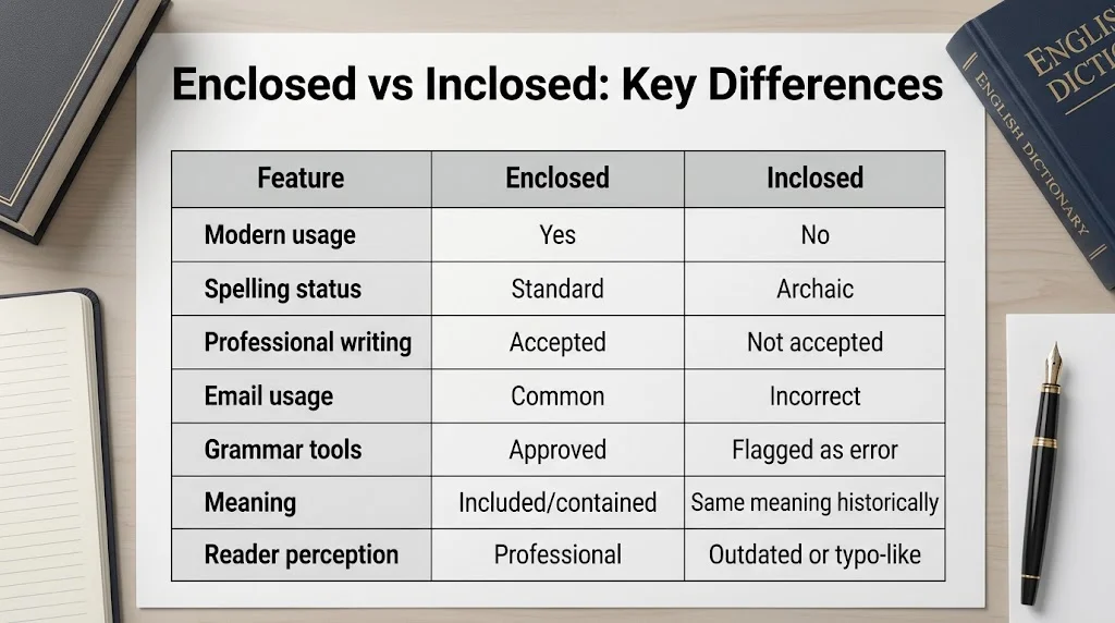 Enclosed vs Inclosed: Quick Difference