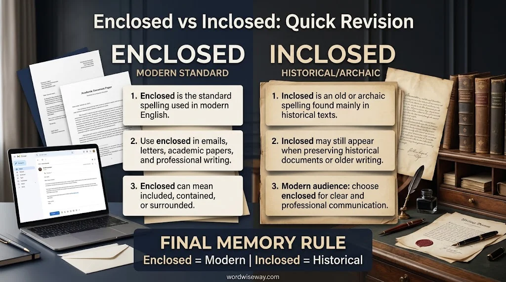 Enclosed vs Inclosed: Quick Revision