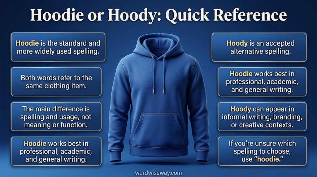 Hoodie vs Hoody: Quick reference