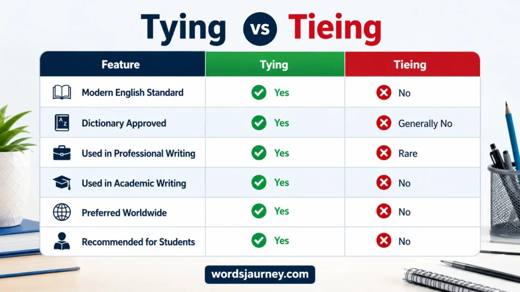 Tying vs Tieing: Side-by-Side Comparison