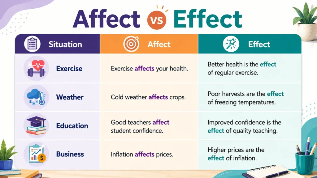 Affect vs Effect quick revision table