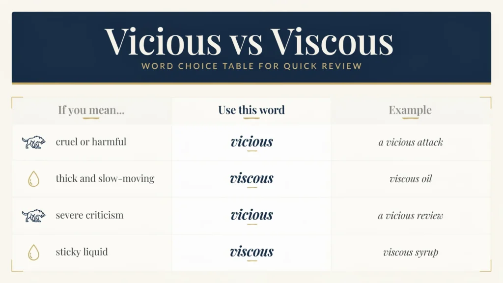 Vicious vs Viscous quick revision table
