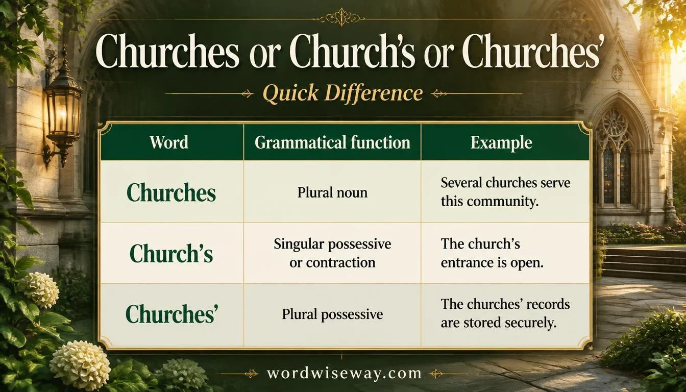 Churches or Church’s or Churches’ Quick Difference
