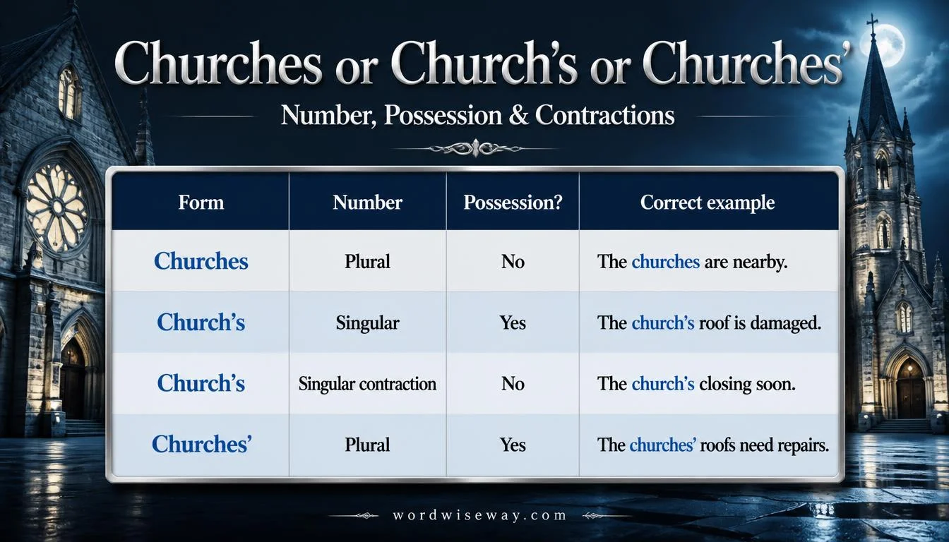 Churches or Church’s or Churches’ Quick Reference