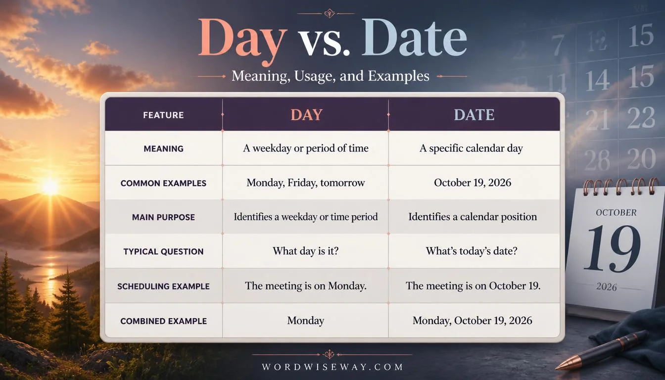 Day vs. Date Quick Reference