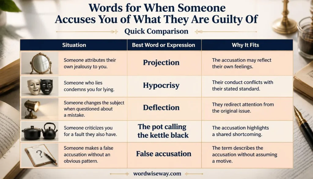 Words for When Someone Accuses You of What They Are Guilty Of Quick Comparison