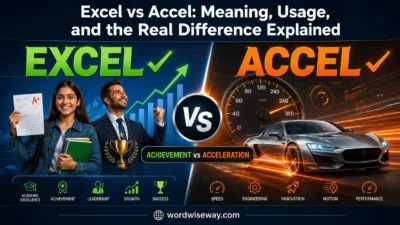 Excel vs Accel comparison showing achievement and excellence on one side and speed and acceleration on the other, explaining the difference between Excel and Accel.