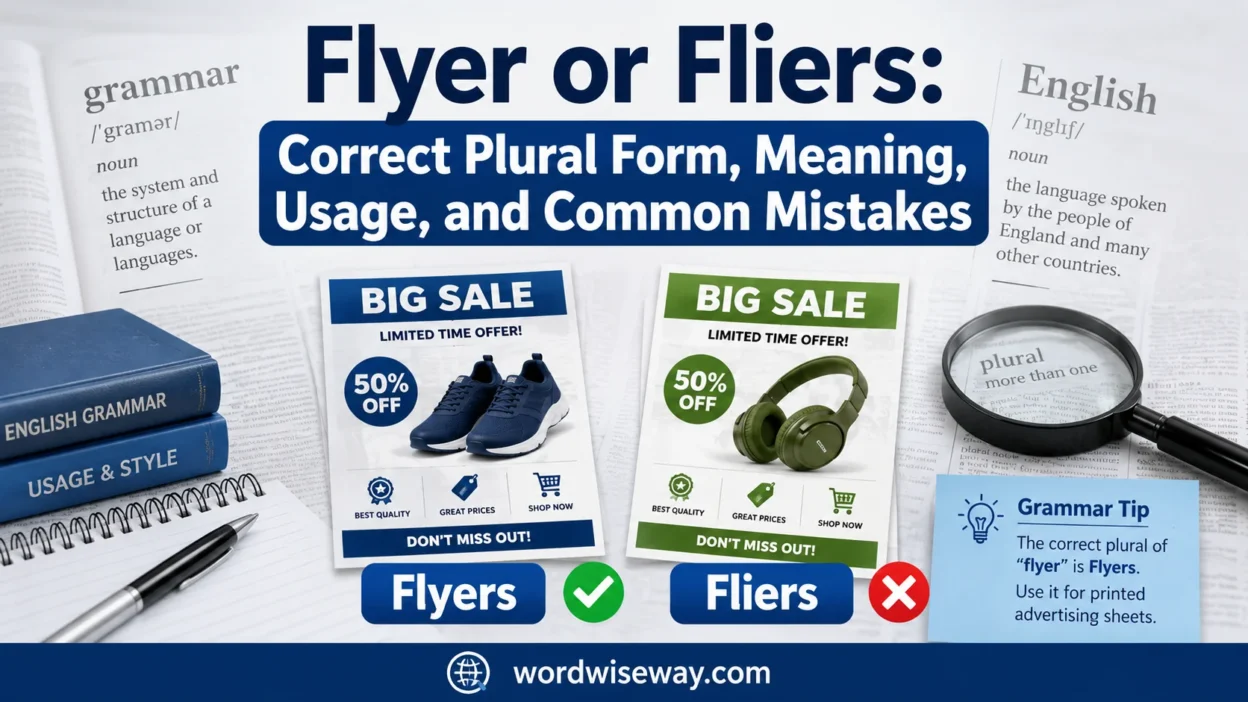 Flyer or Fliers comparison showing the correct plural forms and usage differences in English grammar.