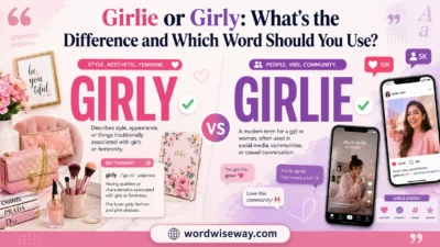 Girlie vs Girly comparison showing the difference between the informal word girlie and the adjective girly in English grammar.