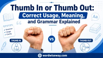 Thumb in versus thumb out hand positions with grammar and usage explanation.