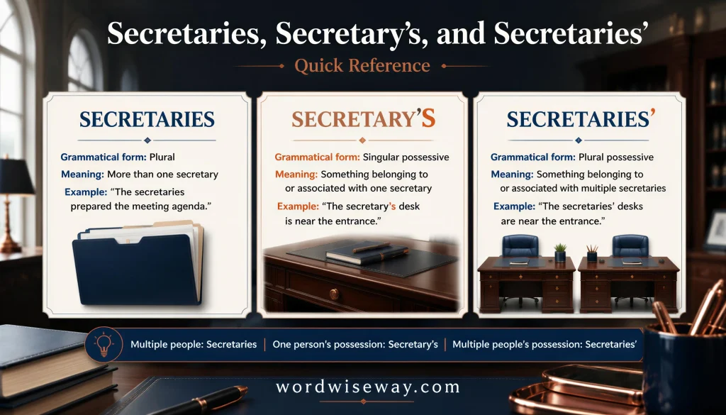 Secretaries or Secretary’s or Secretaries’ Quick reference